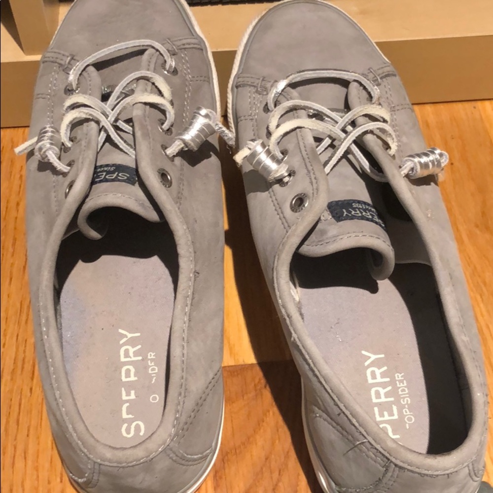 Sperry grey slip on sneakers